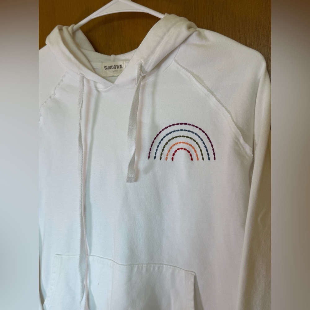 Sundown by River + Sky White Hoodie with Rainbow Detail - Picture 3 of 8
